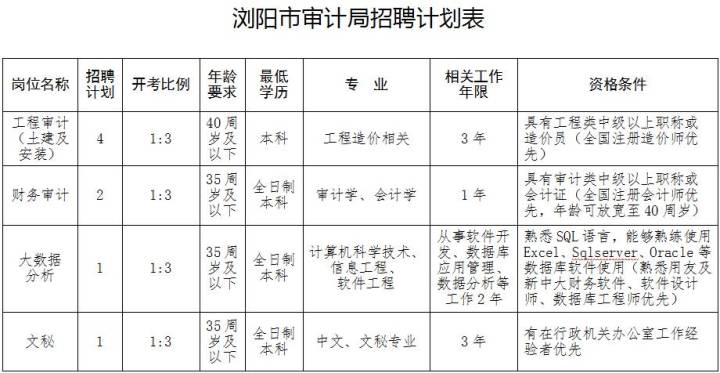 浏阳市审计局最新招聘信息概览